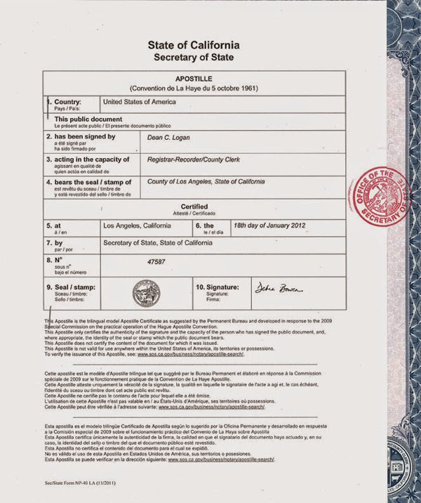 Apostille California