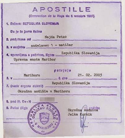 Apostille Slovenia